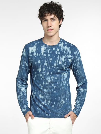 Blue All Over Print Crew Neck T-shirt