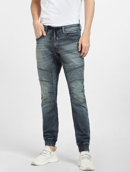 Blue Low Rise Pintuck Detail Regular Jeans
