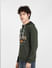 Dark Green Logo Print Hooded Sweatshirt_399392+3