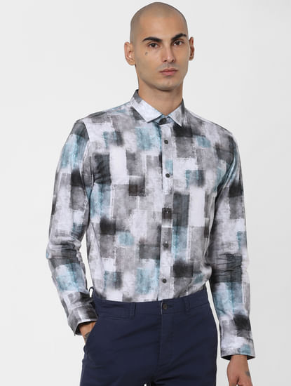 Grey Abstract Print Full Sleeves Shirt