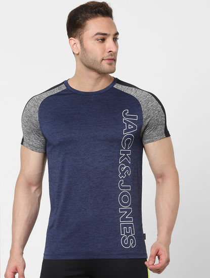 Blue Logo Print Gym T-shirt