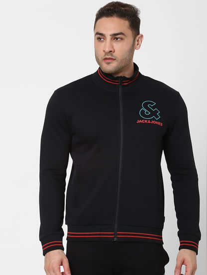 Black Logo Print Zip Up Sweatshirt