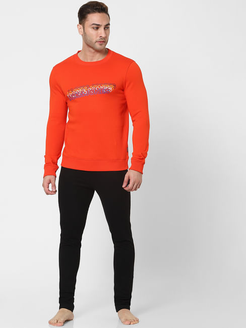 Orange Logo Print Sweatshirt