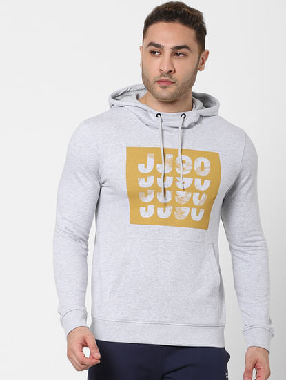 Grey Graphic Print Hooded Sweatshirt