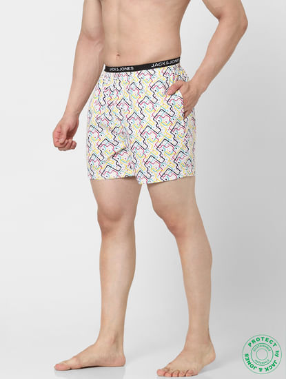 White Abstract Print Boxers