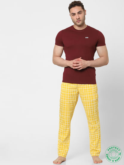 Yellow Mid Rise Check Pyjamas 