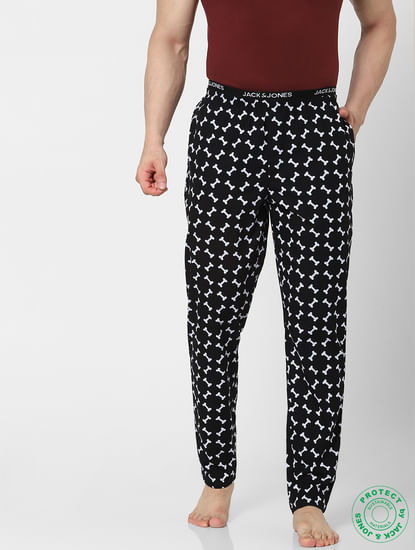 Black Mid Rise Printed Pyjamas 