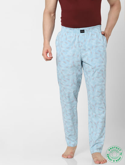Blue Mid Rise Paper Clip Print Pyjamas 