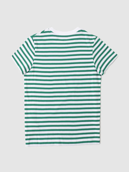 BOYS Green Striped Crew Neck T-shirt