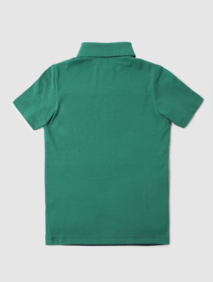 BOYS Green Colourblocked Polo Neck T-shirt