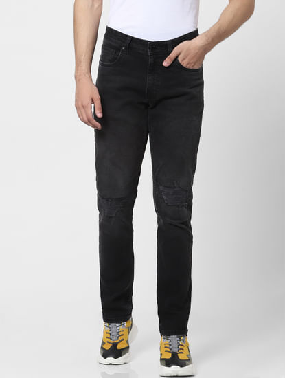 Black Low Rise Distressed Glenn Slim Jeans