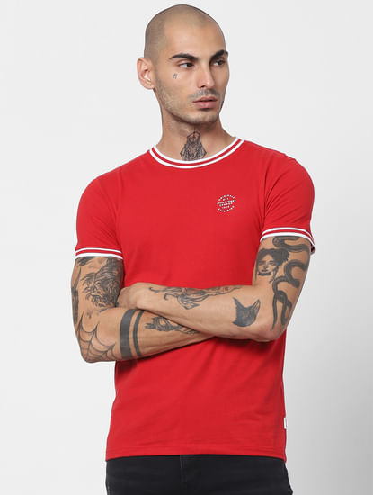 Red Contrast Tipping Crew Neck T-shirt