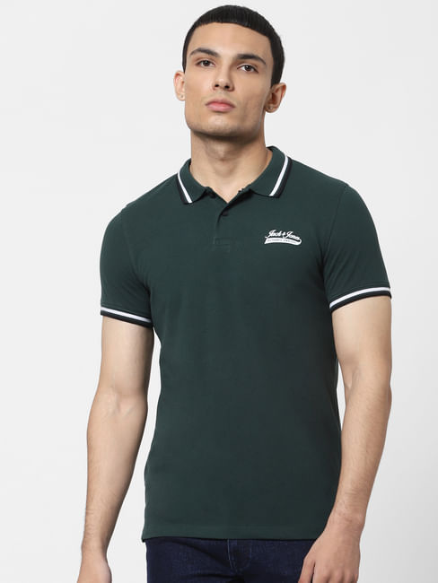 Green Contrast Tipping Polo T-shirt