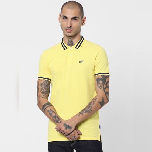 JACK&JONES Yellow Contrast Tipping Polo T-shirt