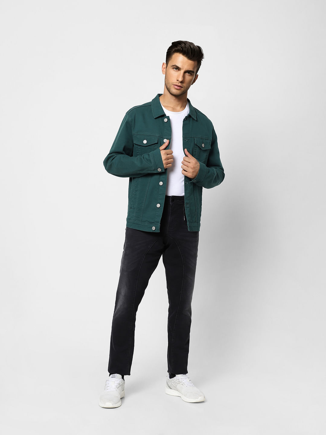 Charcoal Jeans with Dark Green Denim Jacket Outfits For Men (4 ideas &  outfits) | Lookastic