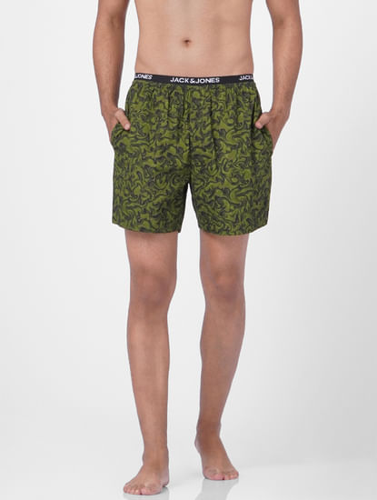 Green Cotton Printed Boxers