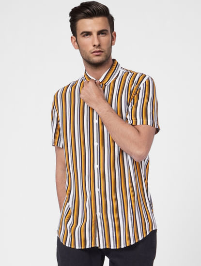 Mustard Striped Short Sleeves Shirt