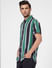 Green Striped Short Sleeves Shirt_402909+3