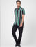 Green Striped Short Sleeves Shirt_402909+6