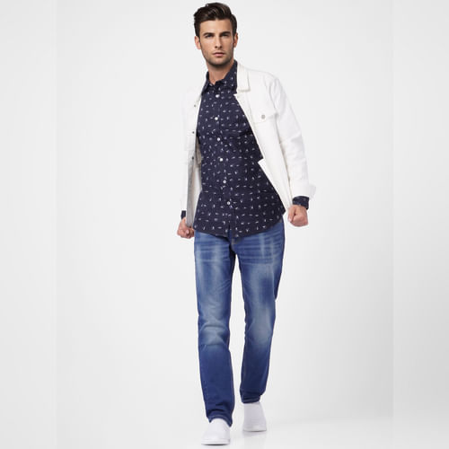 JACK&JONES Blue Printed Full Sleeves Shirt