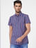 Blue Striped Short Sleeves Shirt_402904+2