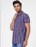 Blue Striped Short Sleeves Shirt_402904+3