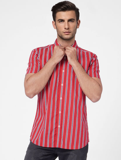 Red Striped Short Sleeves Shirt