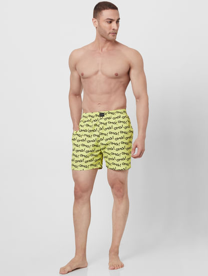 Yellow OMG Text Printed Boxers