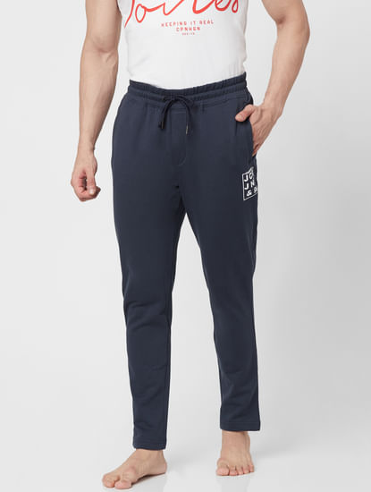 Navy  Mid Rise Logo Print Sweatpants