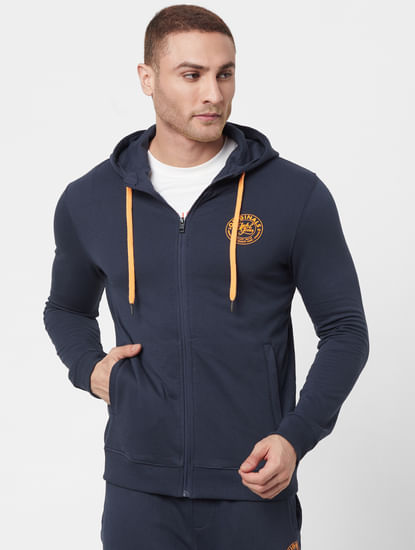 Navy Hooded Logo Print Sweatshirt