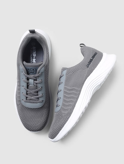 Grey Mesh Lace-Up Sneakers