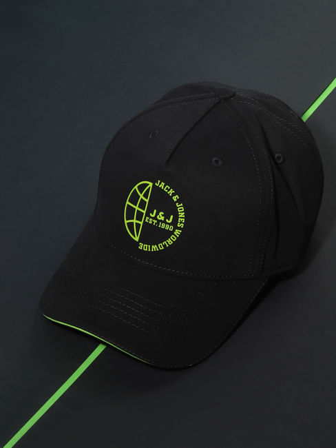 Black Neon Logo Print Baseball Cap