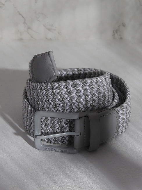 Grey Colourblocked Woven Braided Belt