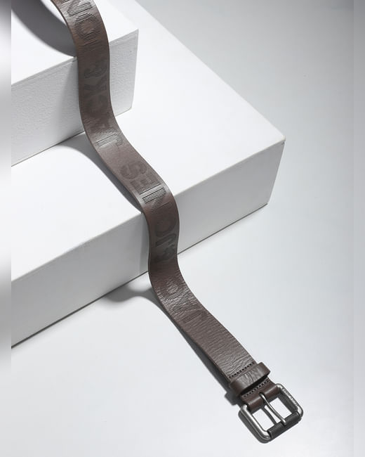 Brown Logo Print Leather Belt