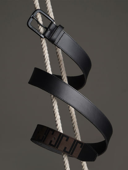 Black Printed Leather Belt