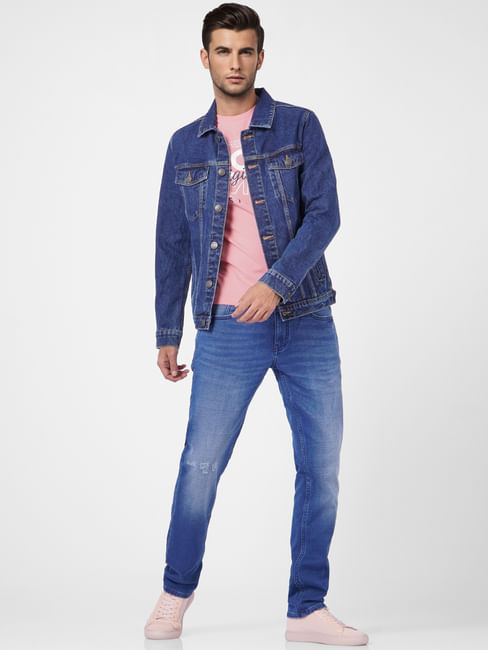 Blue Low Rise Distressed Ben Skinny Jeans