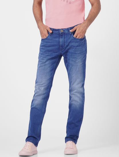 Blue Low Rise Distressed Ben Skinny Jeans