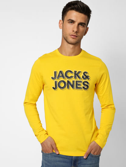 Yellow Logo Print Full Sleeves T-shirt