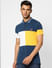 Blue Colourblocked Polo Neck T-shirt_403436+2