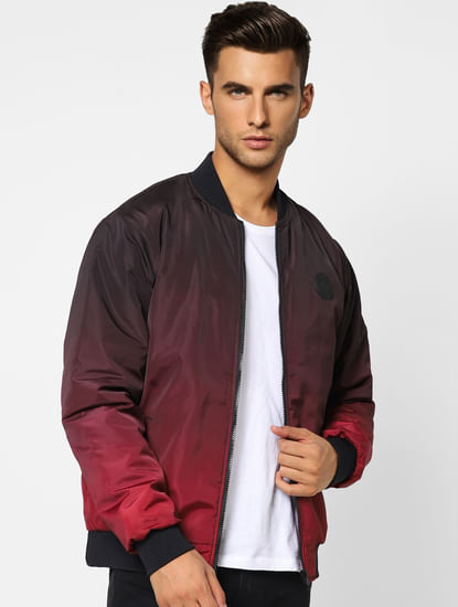 Red Ombre Zip-Up Casual Jacket