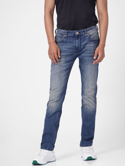 Blue Low Rise Washed Tim Slim Fit Jeans