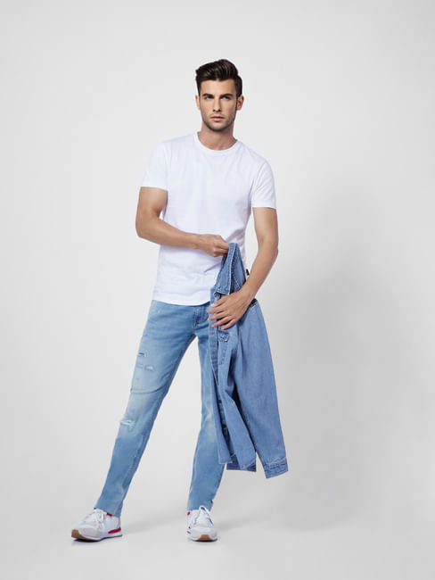 Light Blue Low Rise Distressed Ben Skinny Jeans
