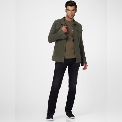 JACK&JONES Black Low Rise Distressed Tim Slim Fit Jeans
