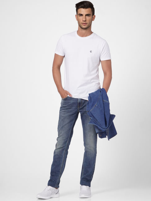 Dark Blue Low Rise Washed Ben Skinny Fit Jeans