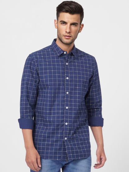 Blue Check Print Full Sleeves Shirt