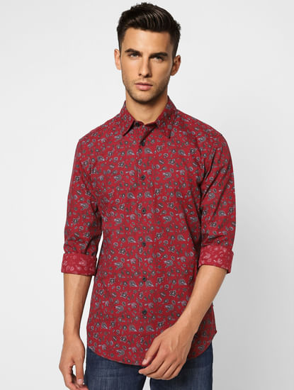 Red Floral Print Full Sleeves Shirt