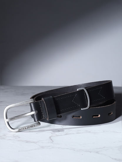 Black Leather Cut-Out Detail Belt