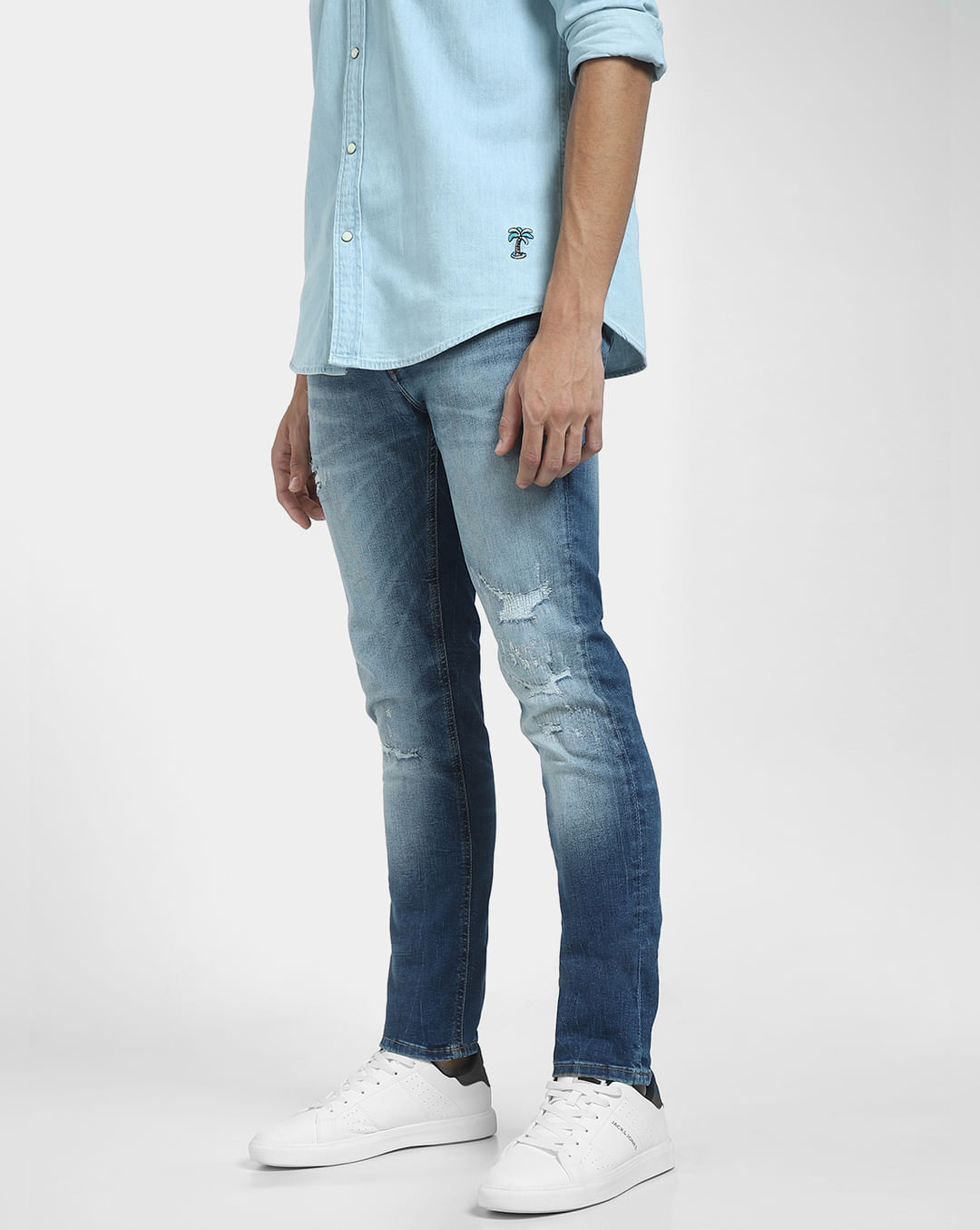 Buy Blue Low Rise Distressed Liam Skinny Jeans for Men