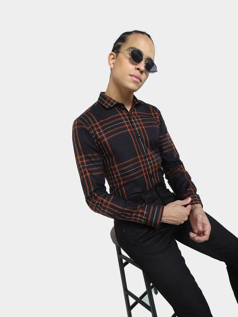 Black & Orange Check Full Sleeves Shirt