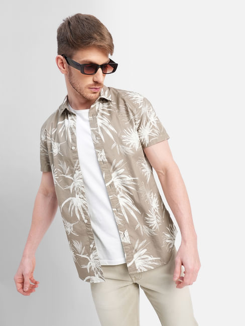 Brown All Over Print Short Sleeves Shirt